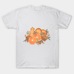 Gingerbread, spruce, oranges and spices composition T-Shirt